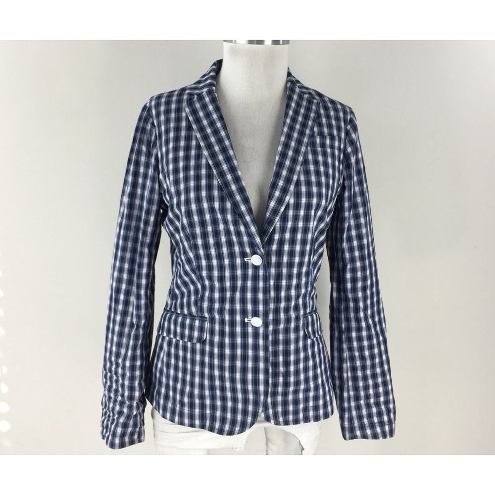 Banana Republic Navy White Plaid Shirt Jacket Schoolboy Career Casual Sz Medium